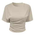 thumbnail image 5 of TrendOFT Womens Crew Neck Half Sleeve Ruched Shirts Summer 2026 Casual Cinched Waist Crop Tops Beige L, 5 of 5