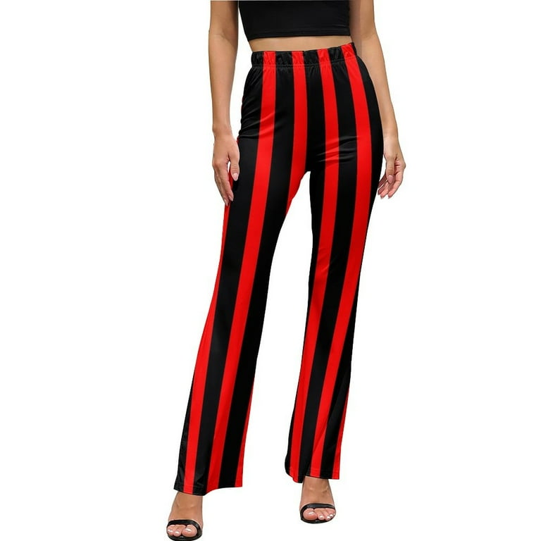 2024 Vertical Striped Pants High Waisted Red and Black Print Street Style Flare Pants Summer Office Graphic Oversize Trousers Walmart