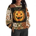 thumbnail image 4 of Women Fall Patchwork Pumpkin Print Crewneck Sweatshirt Autumn Maple Leaf Long Sleeve Shirt Cozy Pullover, 4 of 7