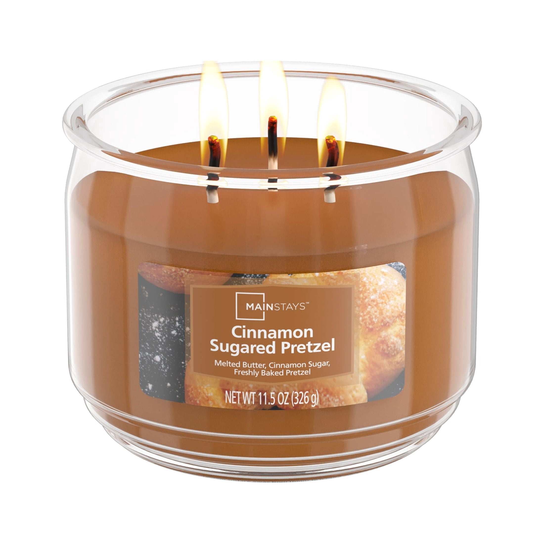 Mainstays Cinnamon Sugared Pretzel 3-Wick Scented Glass Jar Candle, 11.5 oz