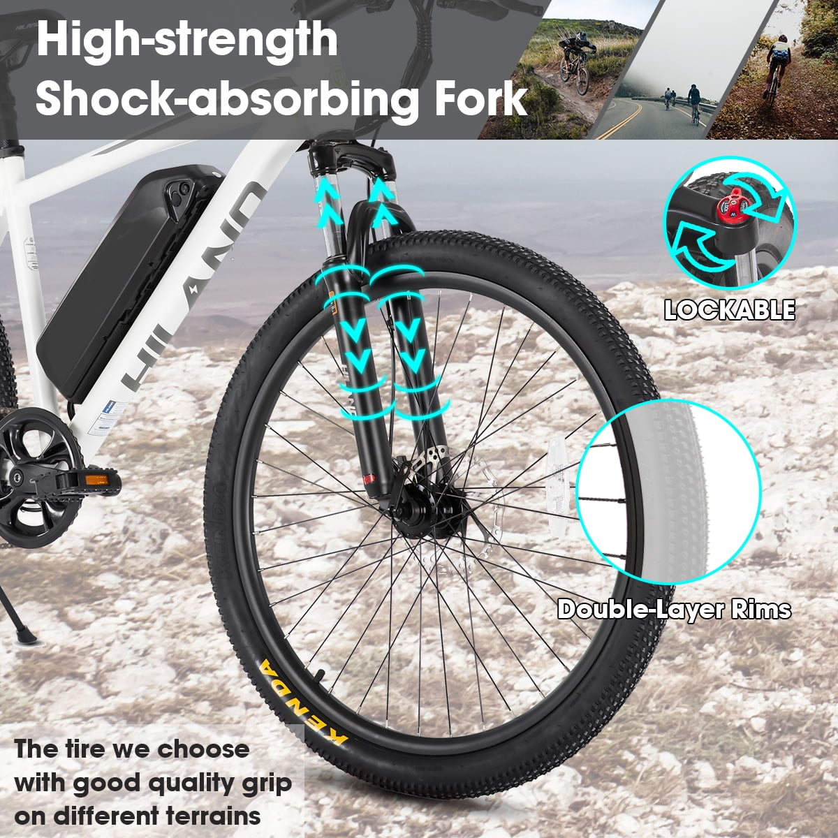Hiland 26" Electric Mountain Bike 500W 20mph Adults E-Bike Shimano 7 Speed Disc Brake Suspension Fork with 36V Removable Battery White