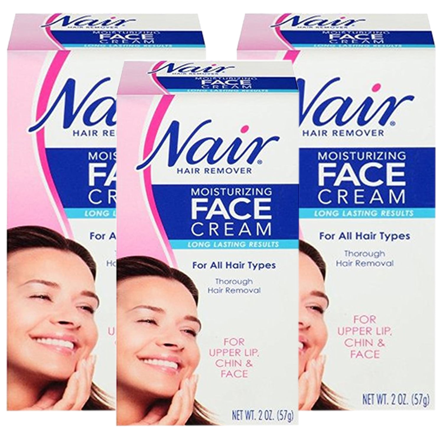 Pack of (3) Nair Moisturizing Face Cream Hair Remover, 2 oz