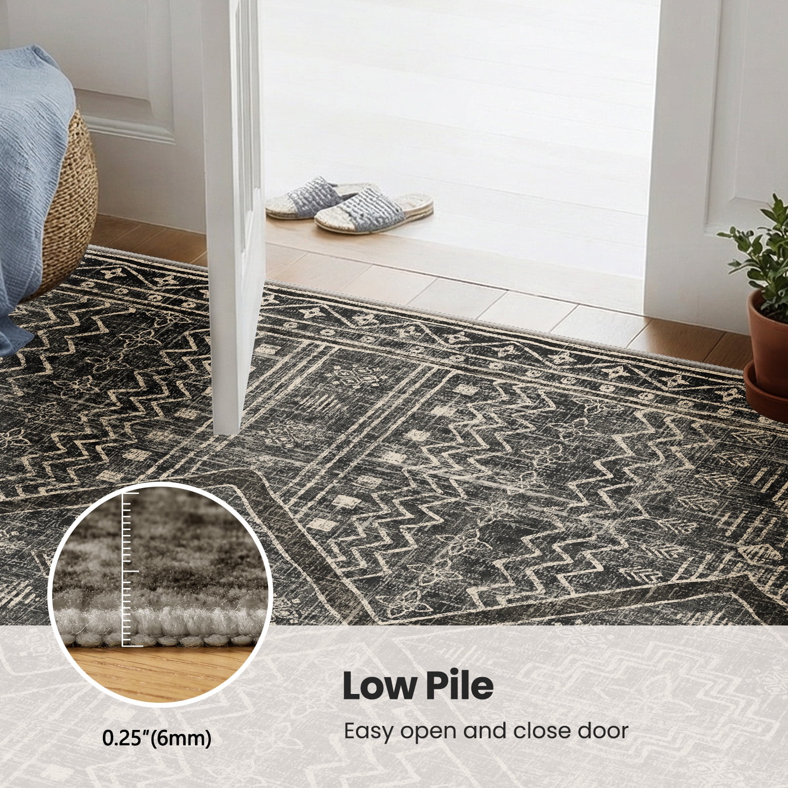 CHITOOMA 8'x10' Area Rugs for Living Room, Washable Boho Moroccan Rug Soft Vintage Distressed Geometric Tribal Area Rug for Bedroom Dining Room Office with Non-Slip Backing, Stain Resistant Non-Shed