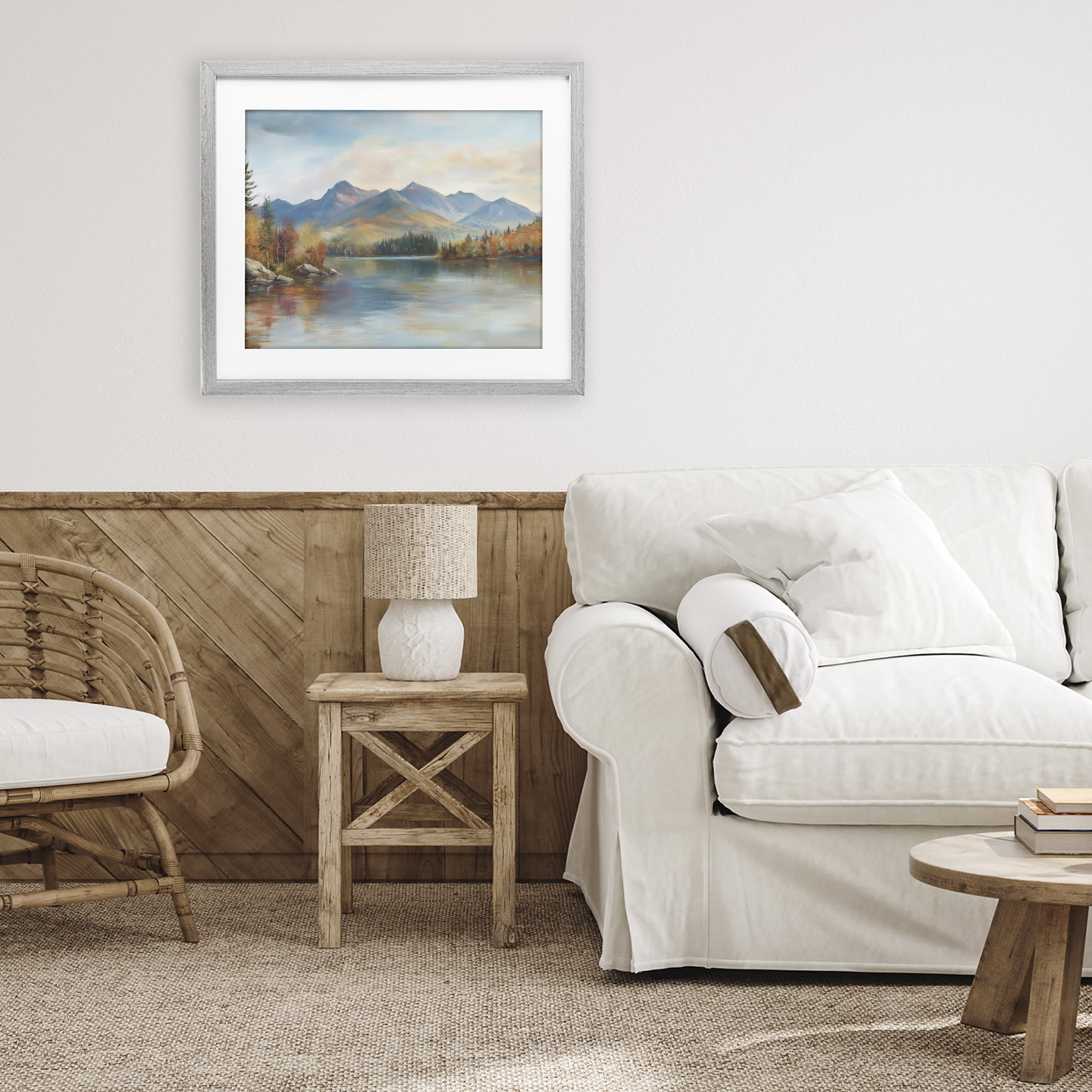 Stupell Industries Rustic Lake Landscape in Fall Gray Framed Print Under Glass, design by LSR Design Studio