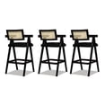 thumbnail image 5 of Of 3 Ebony Black Boucle Bar Stools, Woven Resin Webbing, Solid Birchwood Legs 3pcs Stools With Arms, Seat, Strong, 5 of 6