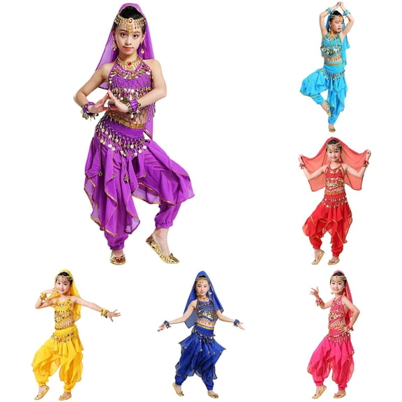 TIANZEN Girls Belly Dance Outfit Kids Dance Ethnic Performance Dress Girl Outfits Size 6x