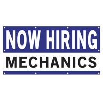 Now Hiring Mechanics 13 oz Heavy Duty Vinyl Banner Mechanic Jobs Available Help Wanted Sign for Business Advertising Indoor/Outdoor Single-Sided with Metal Grommets (4x8 ft, Wh & Bl & Bk)