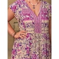 thumbnail image 5 of Women's Plus Size Printed V Neck Cap Sleeve Maxi Dress 100% viscose Tied Ruched Look All Day Comfort Machine Wash Cold, 5 of 9