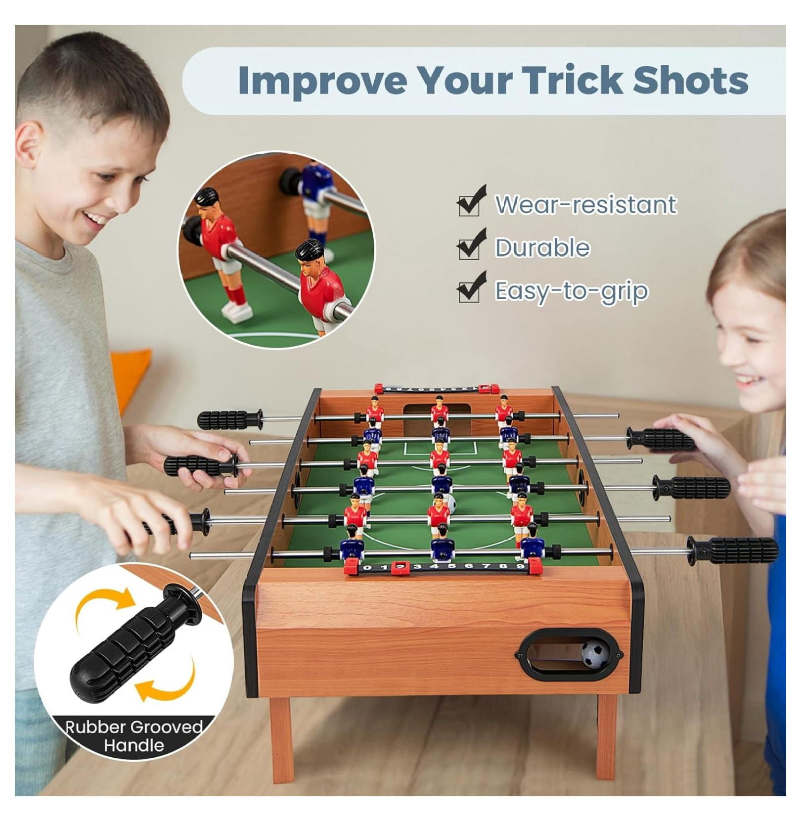 27" Foosball Table, Compact Soccer Table Game with 2 Footballs & Score Keepers, Foosball for Kids, Adults, Game Room, Family Night, Arcades, Parties