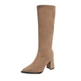 thumbnail image 2 of Women Pointed Toe Knee‑High Boots, Soft Stretch Suede Tall Long Boots, Side Zipper Chunky Block Heel Dress Boots for Fall Winter, 2 of 9