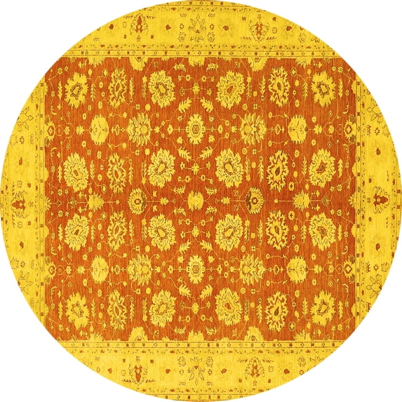 Ahgly Company Machine Washable Indoor Round Oriental Yellow Traditional Area Rugs, 6' Round