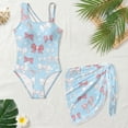 thumbnail image 4 of SEANATIVE Girls One-Piece Swimsuits with Mesh Cover-up Skirt One-Piece Bathing Suits Back Cutout Stylish Stretch Swimwear for Kids Teenagers, Size 9-10, Pink Bow Pattern Blue, 4 of 7