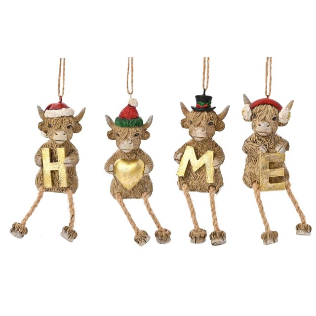 Ensemble de 4 Décorations Vache des Highlands « Maison »