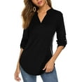 thumbnail image 1 of Haute Edition Women's Pattern and Solid 3/4 Roll Tab Sleeve Tunic Blouse Top, 1 of 5