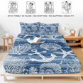 thumbnail image 5 of Full Size Fitted Sheet Set - Navy Blue Coastal 3 Piece Bedding Sets 16" Deep Pocket Fitted Sheet with 2 Pillowcases Nautical Anchor Summer Beach Starfish Brushed Microfiber Hotel Luxury Bed Sheets, 5 of 9