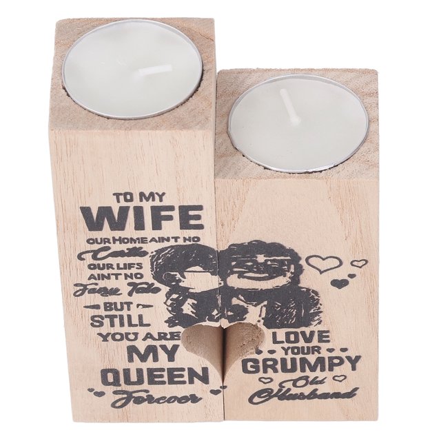 Candlestick Holder, 2Pcs Wood Quotation Engraved Crafted Heart Candle Holder, Romantic Pattern Desktop Candle Holder Decoration