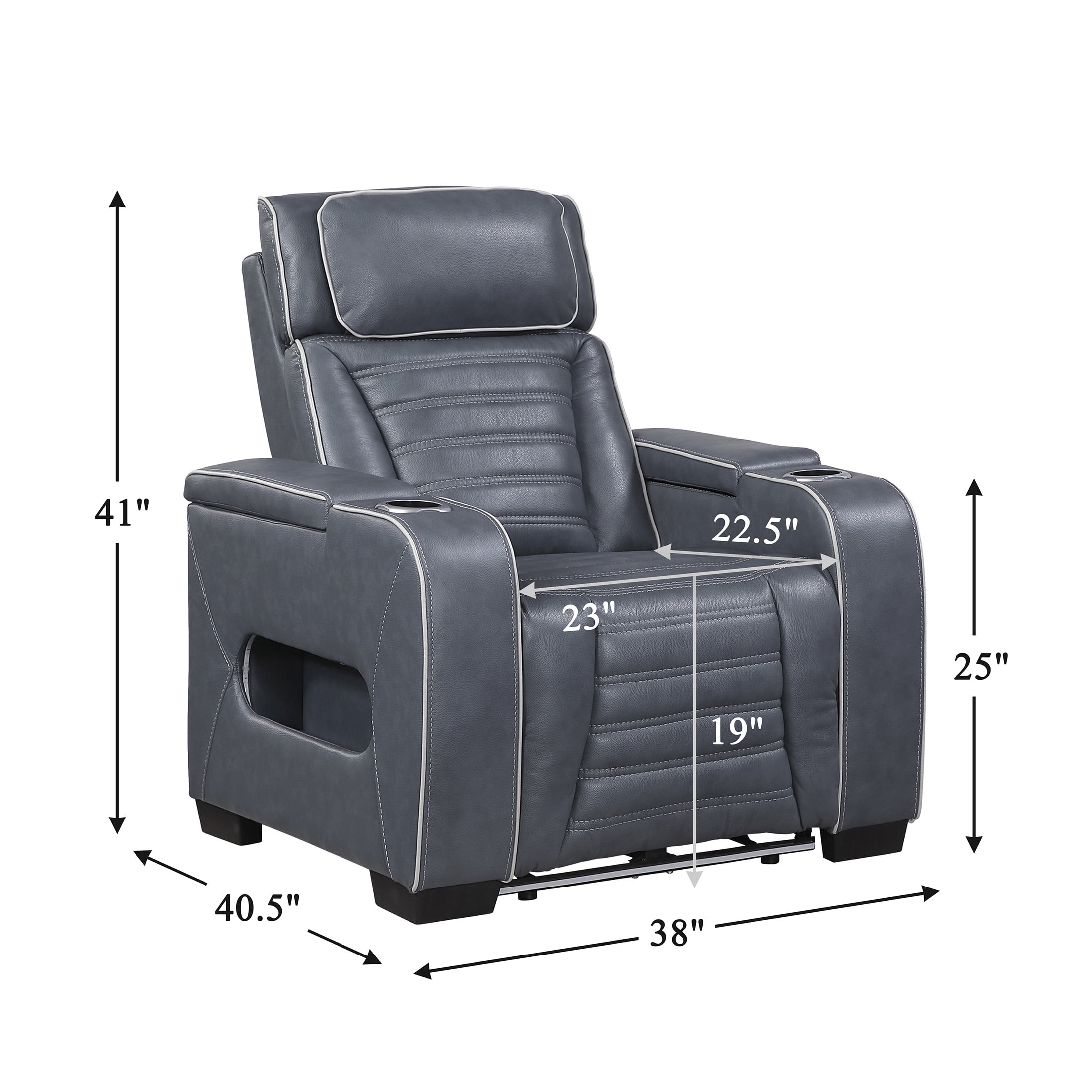 OakvillePark Elantra Leather Match Power Reclining Chair with Power Headrest/Cup holder/Storage Arms/Air Massage/Heat/LED Lighting and Charging Port, Blue