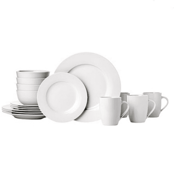 16-Piece Porcelain Kitchen Dinnerware Set with Plates, Bowls and Mugs, Service for 4 - White