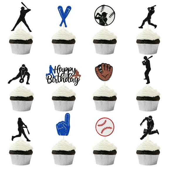 Baseball Cupcake Toppers, Baseball Cake Decorations, Baseball Birthday Decorations for Boys, Sports Cupcake Toppers, Baseball Party Decorations, 24PCS