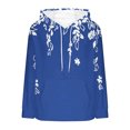 thumbnail image 4 of Women's Fleece Hoodies Trendy Floral Long Sleeve Sweatshirts Drawstring Pullover Tops with Pocket Casual Loose Tops (2XL, Blue-3), 4 of 5