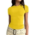 thumbnail image 2 of T-shirt Basique à Manches Courtes Col Roulé pour Femmes Été Col Rond Manches Longues Crop Top Sortie Taille Petite Hauts Ajustés, 2 of 4