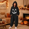 thumbnail image 2 of 2026 Halloween Pumpkin Onesie BWASD Unisex Adult Loose Fit Soft Furry Hooded Onesiet Pajamas Zip Plush Thick Warm Sleepwear for Halloween Party Night and Gift Black,L, 2 of 6
