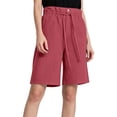 thumbnail image 2 of Yteetum Bermuda Shorts for Women Summer Drawstring Button Knee Length Shorts Casual Solid Loose Fits Lightweight Comfy Hiking Shorts, 2 of 8