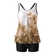 thumbnail image 4 of WTOBBY Women's Floral Printed Tankini Set Two-Piece Swimsuit with Shorts Conservative Coverage Swimwear for Beach Pool Summer,Khaki L, 4 of 5