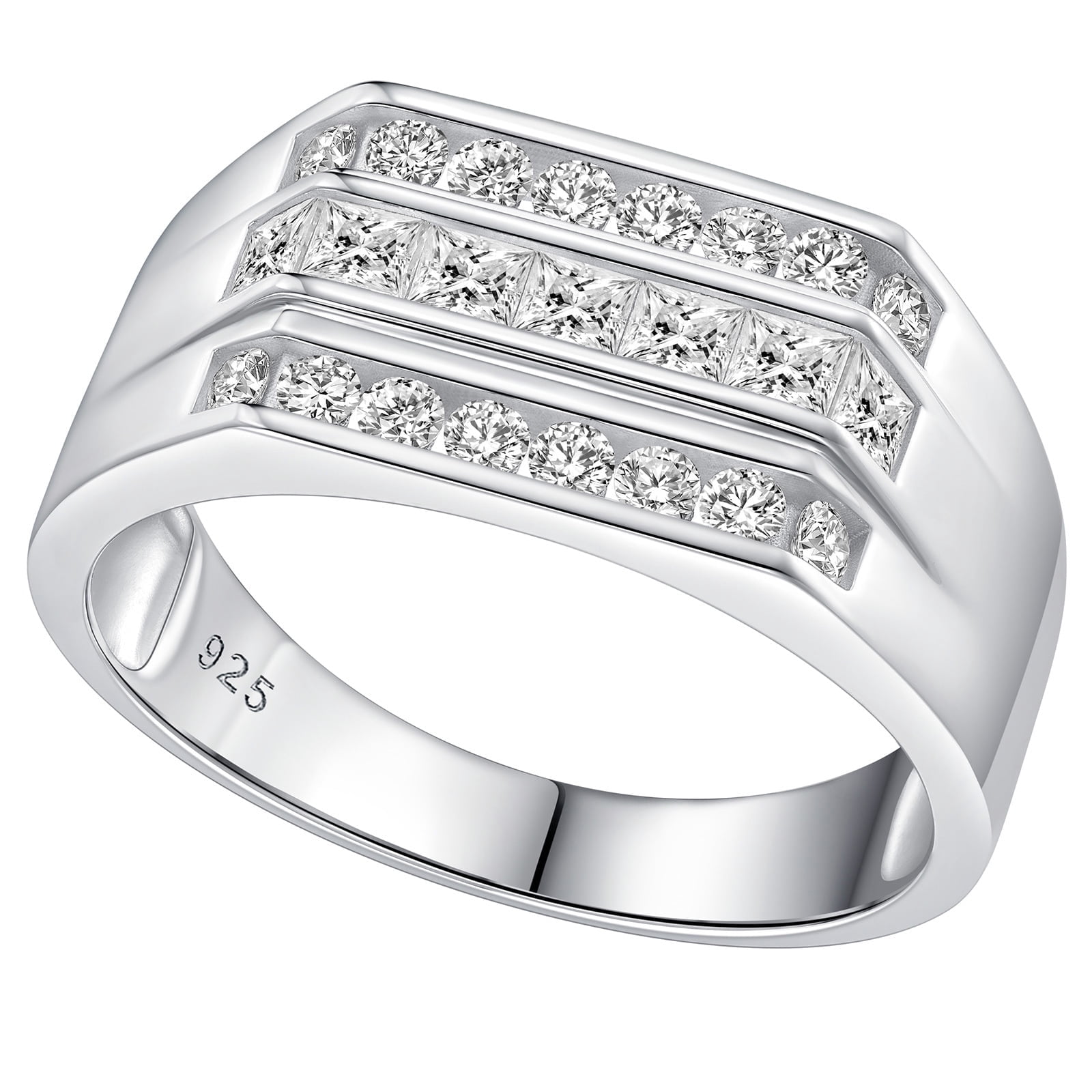 Siyoupin Mens Lab-Created Moissanite Wedding Band 925 Sterling Silver D Color VVS1 Clarity 1.12ct Triple Row Anniversary Engagement Promise Ring for Him Size 9