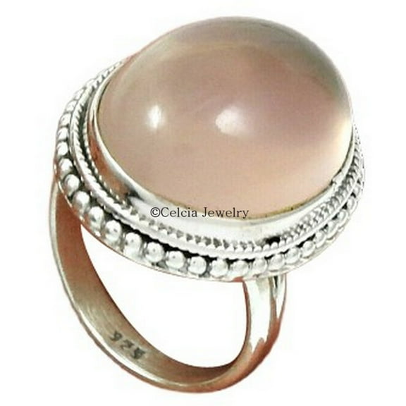 Natural Rose Quartz Pink Gemstone Womens Ring, Solitaire Ring, Delicate Antique Jewelry For Women, Bridal Gifts Ring, Bohemian Proposal Friendship Mothers Day Gift Ring (rose-quartz, Size 14.5)