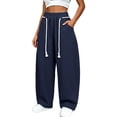 thumbnail image 3 of RongHuan Wide Leg Pants Womens Loose Fit Drawstring Joggers High Elastic Waisted Workout Pant Casual Trousers Daily Wear, 3 of 9