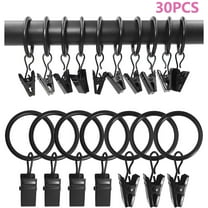 30 Pack Metal Curtain Rings with Clips, Drapery Clips with Rings, Drapes Rings 1 in I D, Fits Diameter 6/8 in Curtain Rod, Black
