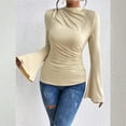 thumbnail image 5 of ManxiVoo Ribbed Boat Neck Bell Sleeve Top for Women Long Sleeve Ruched Detail Y2K Inspired Going Out Tops 2025 Trendy Casual Wear L Size Beige, 5 of 8