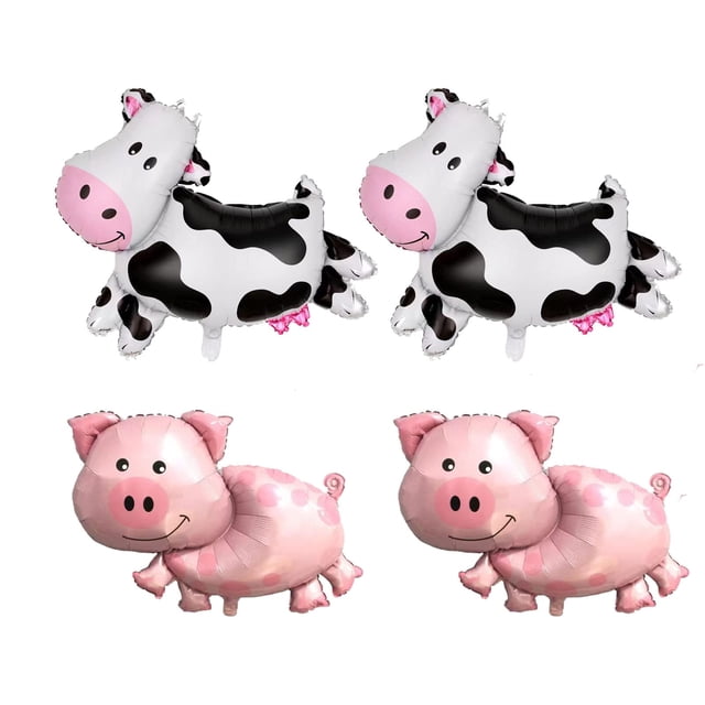 UY 4 Globos Grandes de Animales de Granja en Mylar Vaca y Cerdo