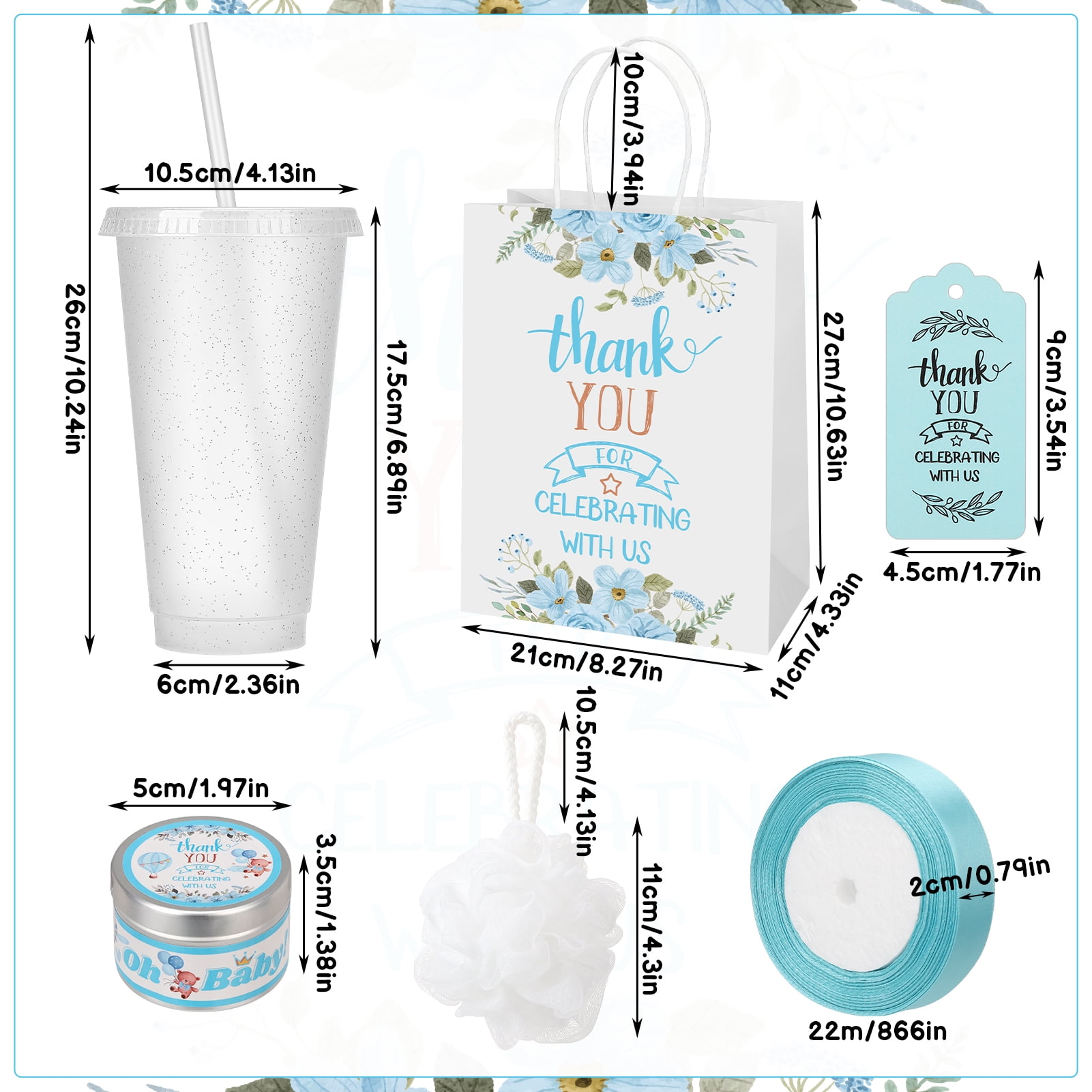 sixwipe 31 Pcs Baby Shower Game Prizes, Baby Shower Favor Gifts, Baby Shower Player Winner Gifts with Plastic Tumbler, Scented Candles, Card, Gift Bag, Bath Ball and Ribbon