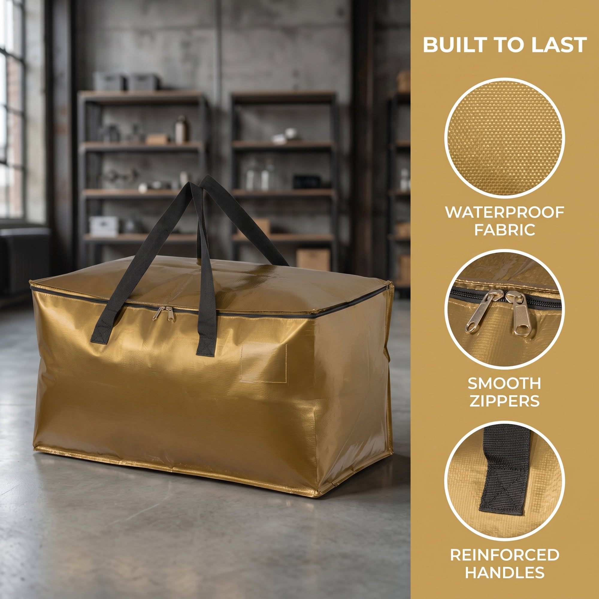 Unique Bargains Waterproof Hard-wearing Storage Duffel Bag Gold 27.2"x14.2"x13.8"