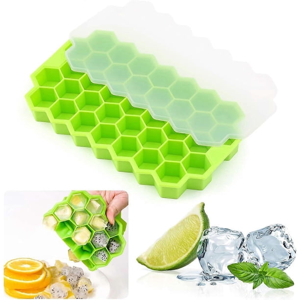 Ice Cube Trays, 37 Cubes Ice Trays Silicone Flexible Ice Cube Trays with Lid for Chilled Drinks, Whiskey & Cocktails, Food Grade Safe Ice Cube Trays