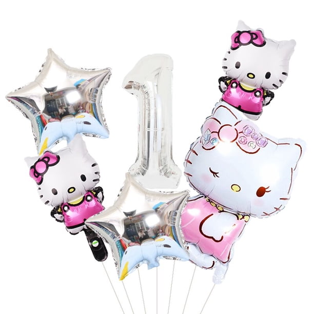 Juego de globos de aluminio de modelo de Hello Kitty para niños, decoración de fiesta de cumpleaños, juguetes para niñas, regalos para niños, suministros para fiestas, 6 piezas