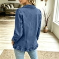 thumbnail image 4 of Stralyhd Jean Jackets for Women Denim Ruffle Trim Double Breasted Top V-Neck Long Sleeve Jacket Casual Fall Winter Jean Coat Dark Blue L, 4 of 6