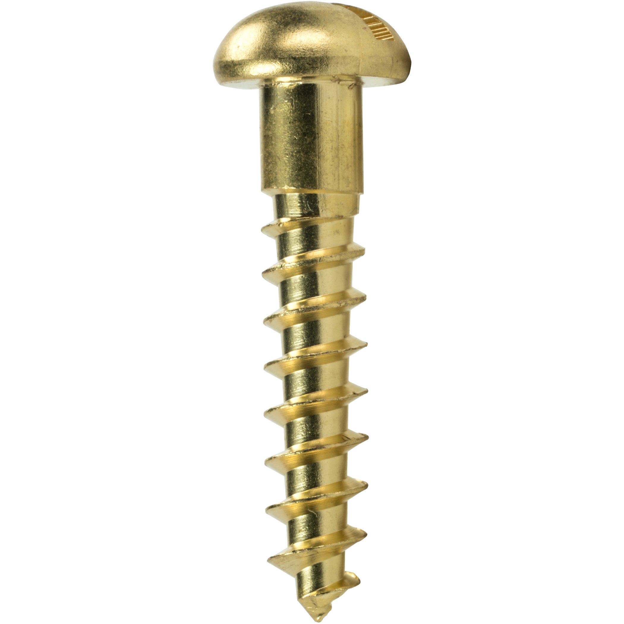 #14 x 1-1/4" Round Head Wood Screws, Solid Brass, Slotted Drive, Partially Threaded, Quantity 25