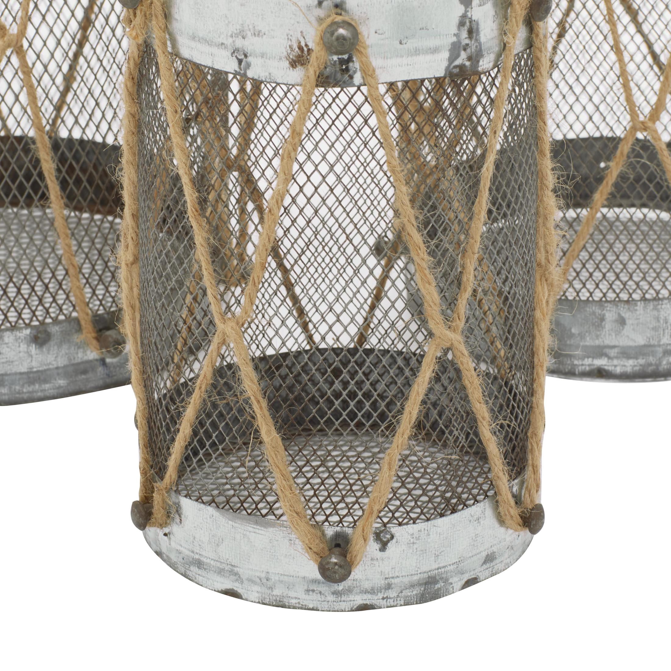 DecMode 3 Holder Silver Metal Decorative Candle Lantern, Set of 3