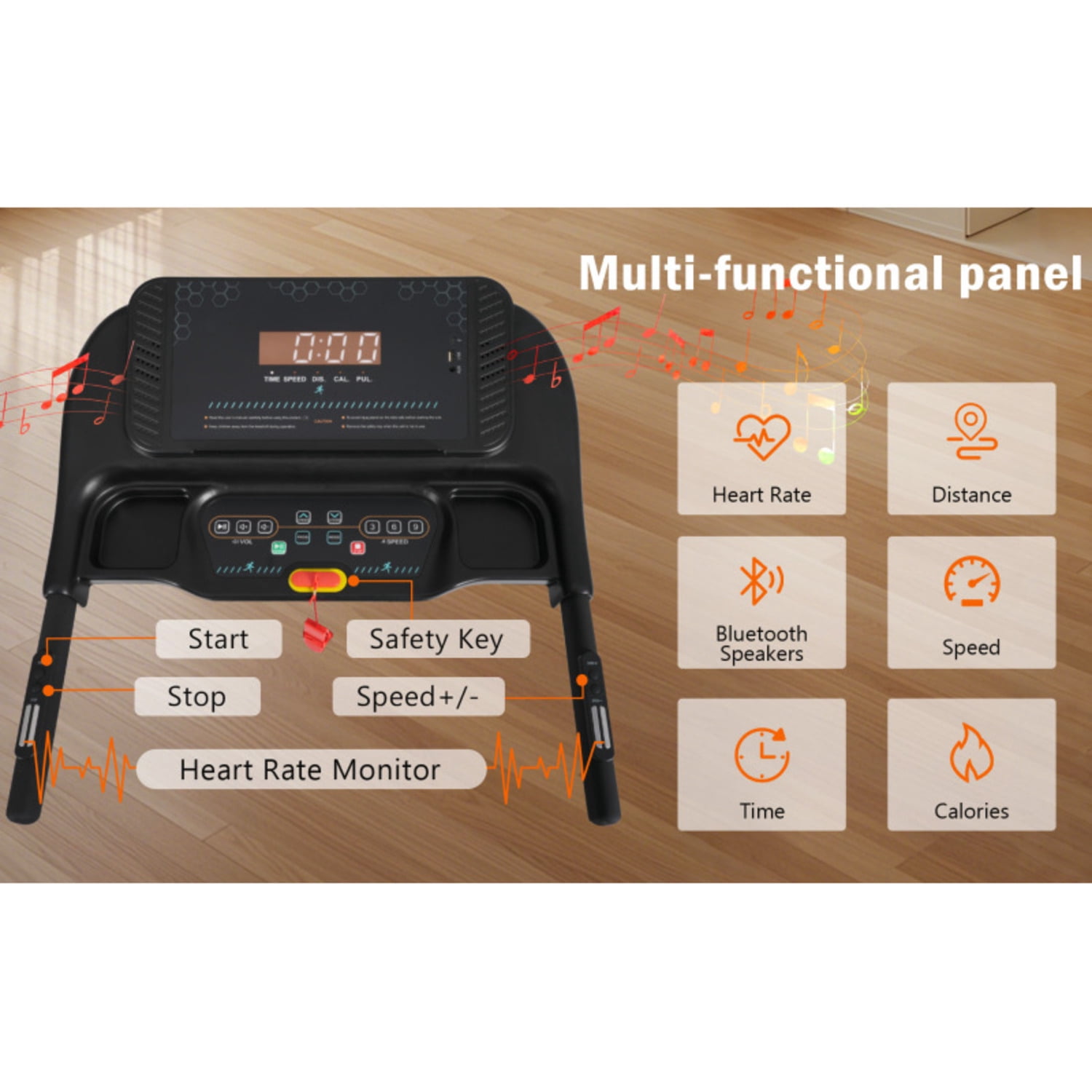 Incline For Running Walking 3.0 HP Treadmills Home 350 Lbs Weight Capacity Hydraulic System Auto-folding Treadmill With Type C & USB Charge For Android 10MPH Bluetooth Speaker
