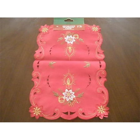 

FQ31719-1454 14 x 54 in. Embroidered Christmas Poinsettia And Candles Cutwork Table Runner Red