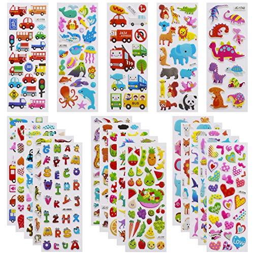 3D Stickers for Kids Toddlers 550+ Vivid Puffy Kids Stickers 24 Different Sheets, Colored 3D