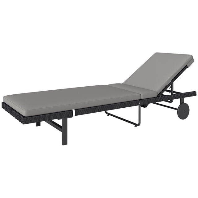 Grey PE Rattan Patio Lounger with Adjustable Back & Wheels - Outdoor Chaise for Poolside Relaxation - Durable Steel Frame - 78" x 25.6"