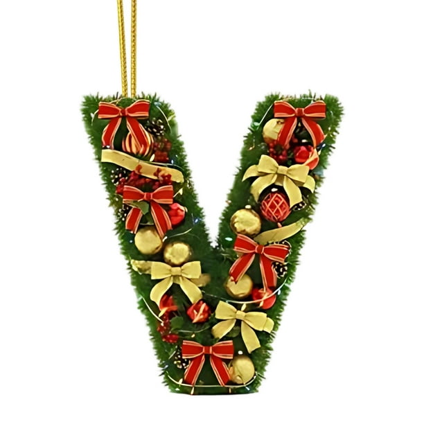 Adornos navideños artesanales decorativos para el árbol, monogramas decorativos acrílicos 2D con gorro de Papá Noel, 26 letras, adornos navideños colgantes para manualidades, decoración navideña para