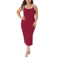 thumbnail image 2 of Agnes Orinda Women's Plus Size Knit Tank Dresses Contrast Side Slit Square Neck Sleeveless Summer Dresses 3X Burgundy, 2 of 6