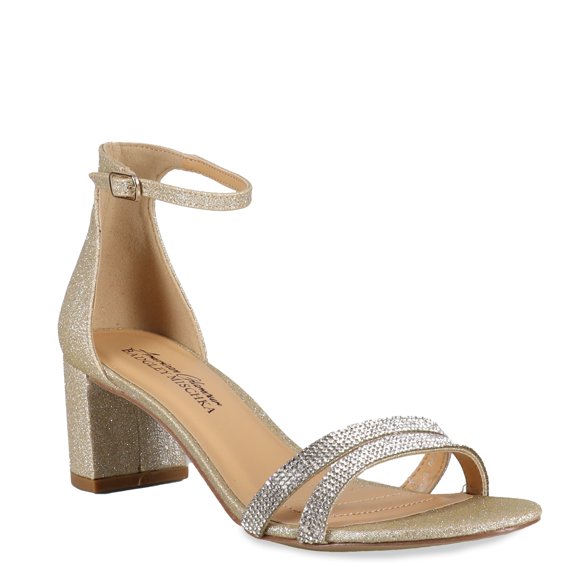 American Glamour Footwear Ingrid Dress Block Heel Medium Width Ankle strap Gold