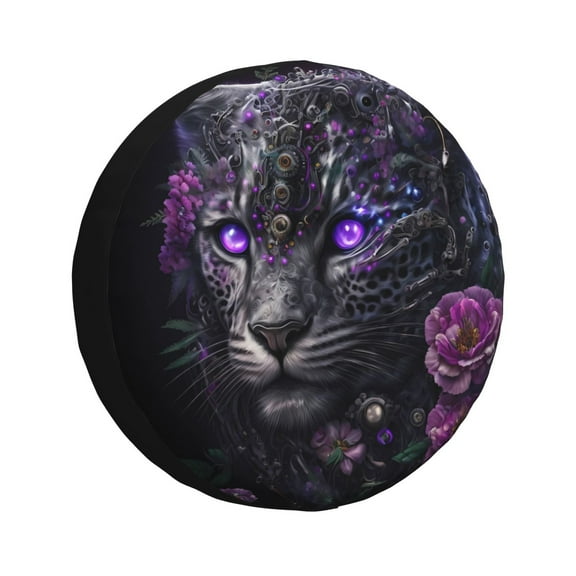 Logiee Purple-Eyed Floral Leopard Print Spare Tire Cover, Universal Wheel Protectors,Waterproof Dust-Proof UV Sun Wheel Tire Cover,Fit for SUV, RV, Travel Trailer, Truck-14 inch