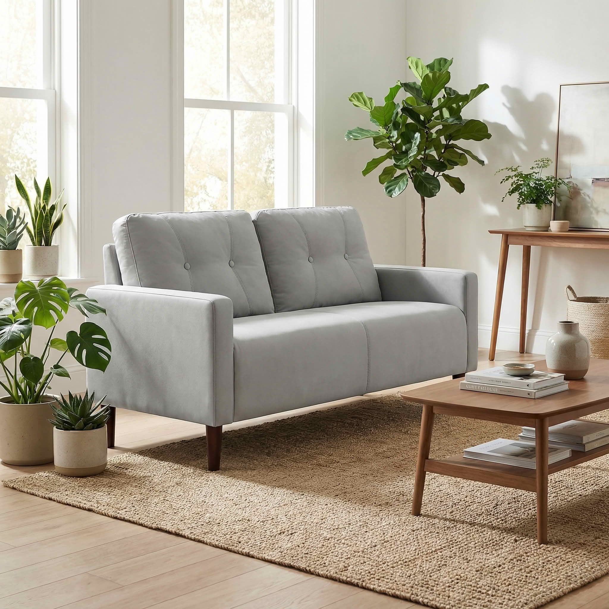 MAYEERTY 50.79" Modern Loveseat Sofa, 2-Seater Linen Blend Couch with Removable Back Cushions, Solid Wood & Metal Frame for Small Spaces